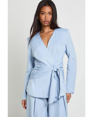 Boohoo Drape Wrap Waist Blazer - Blue