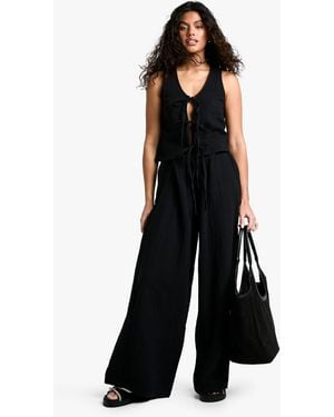 Boohoo Cheesecloth Elasticated Waist Wide Leg Trousers - Black