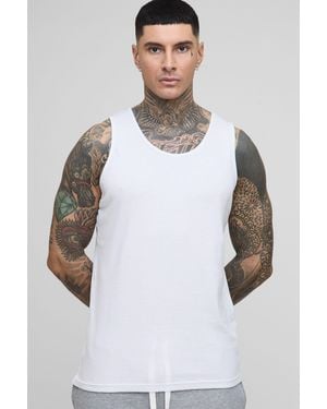 BoohooMAN Tall Regular Fit Basic Ribbed Vest - White