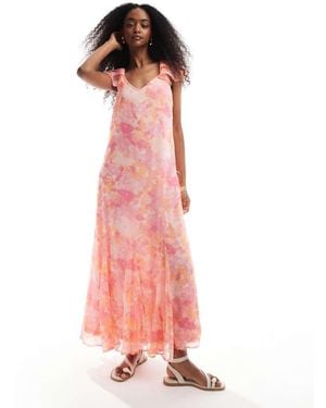 Vero Moda Smilla Flutter Sleeve Ankle Dress - Pink