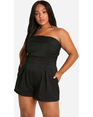 Boohoo Plus Woven Bandeau Ruched Detail Playsuit - Black