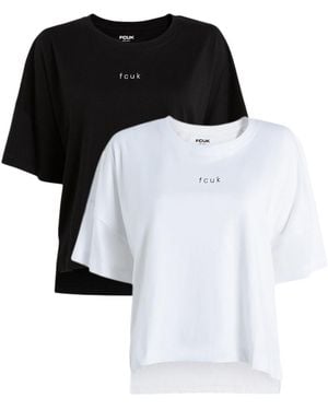 French Connection 2 Pack Fcuk Cotton Crew Neck Boxy Fit Short Sleeve T-Shirts - Black