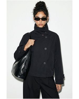 Bianco Lucci Short Mandarin Collar Trench Coat - Black