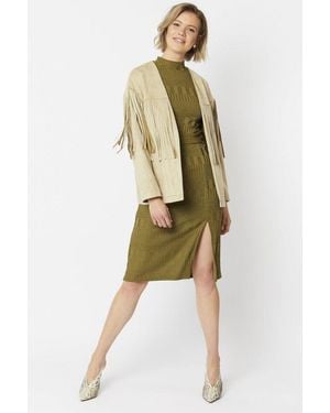 Jayley Faux Suede Jacket With Tassels Shimmer - Green