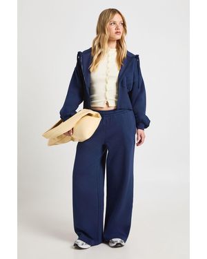 Boohoo Petite Cinched Waist Zip Through Cropped Hoodie Tracksuit - Blue