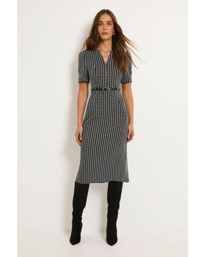 Wallis Check Ponte Belted Midi Dress - Black
