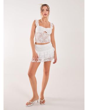 Pink Vanilla Tiered Ruffle Lace Mini Skirt - Pink