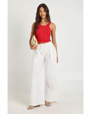 Boohoo Linen Look Barrel Leg Trouser - Red