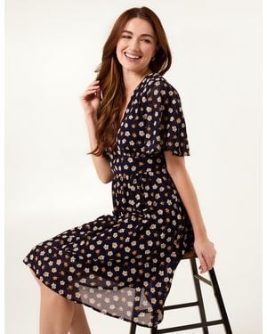 Blue Vanilla V Neck Tie Back Flower Printed Mini Dress - White