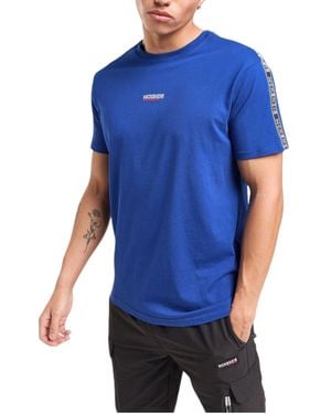 McKenzie T Shirts Logo Tape Crew Neck Short Sleeve Summer Cotton T-Shirt - Blue