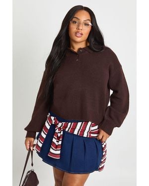Boohoo Plus Button Detail Jumper - Blue