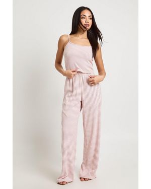 Boohoo Soft Rib Stripe Cami & Trouser Pyjama Set - Pink
