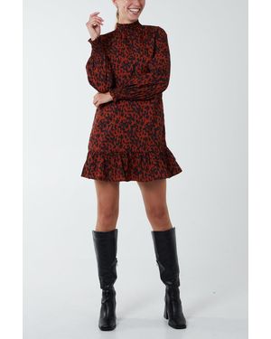 Blue Vanilla Abstract Print High Neck Mini Smock Dress - Red