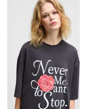 Grimelange Oversized Crew Neck Printed T-Shirt - Grey