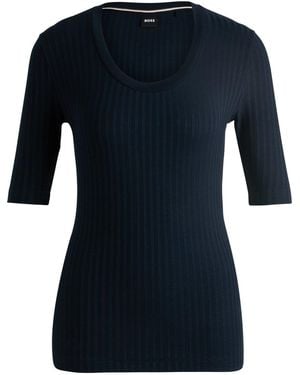 BOSS Scoop Neck Three-Quarter Sleeve T-Shirt - Blue