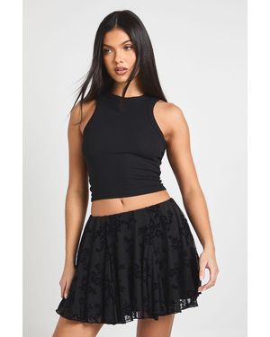 Boohoo Floral Devoure Godet Hem Mini Skirt - Black