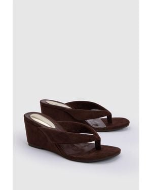 Oasis Karrie Faux Suede Toe Post Wedge Sandals - Brown