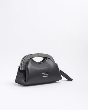 River Island Clutch Bag Diamante Handle Frame - Black