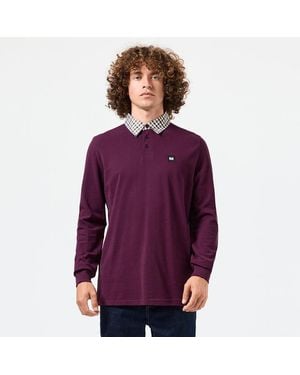 Weekend Offender Walker Check Collar Long Sleeve Polo Shirt - Purple