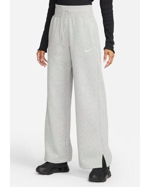 Nike Dames Phoenix Fleece Joggers Met Wijde Pijpen In Grijs - Wit