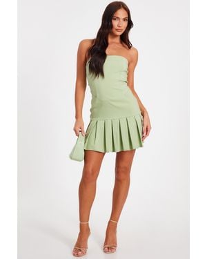 Quiz Sage Pleated Mini Dress - Green