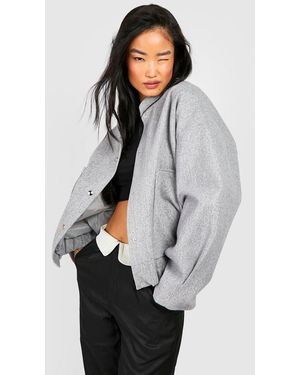 Boohoo Wool Look Oversized Bomber Jacket - Grey