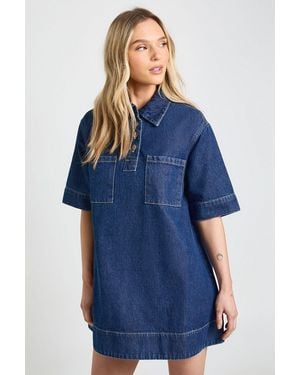 Boohoo Petite Short Sleeve Denim Dress - Blue