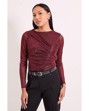 PRINCIPLES Curved Seam Ruched Top - Red