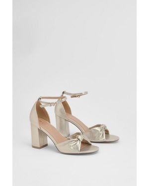 Wallis Wide Fit Carmen Satin Knot Front High Block Heel Sandals - Natural