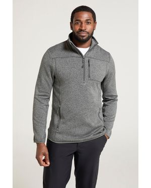 Mountain Warehouse 'Helford' Fleece Jumper With Zipped Pockets Funnel Neck Half Zip Coat - Grey