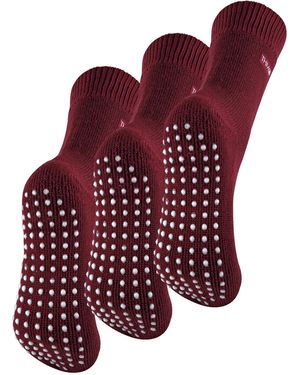 THMO 3 Pair Fleece Lined Breathable Slipper Socks - Red