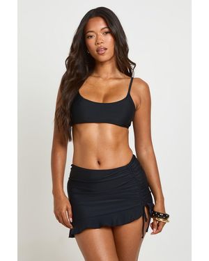 Boohoo Ruched Tie Detail Frill Edge Beach Mini Skirt - Black
