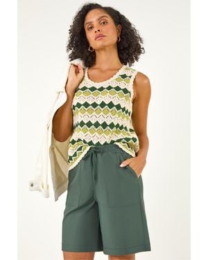 Roman Drawcord Detail Pocket Stretch Shorts - Green