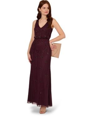 Adrianna Papell Beaded Blouson Long Dress - Purple