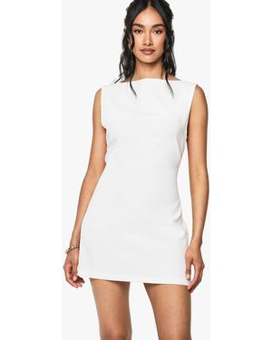 Boohoo Slash Neck Fit & Flare Micro Mini Dress - White