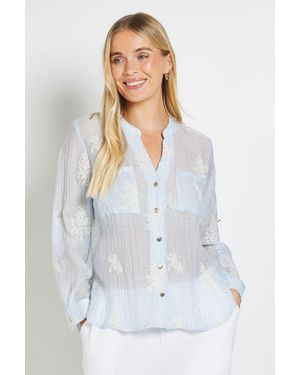 Wallis Petite Embroidered Overhead Shirt - White