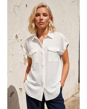 Roman Petite Pocket Button Up Blouse - White