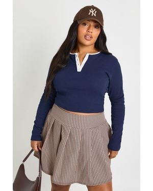 Boohoo Plus Check Pleated Skirt - Blue