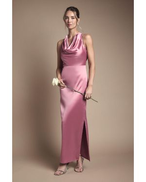 Oasis Satin Cowl Neck Maxi Bridesmaid Dress - Pink