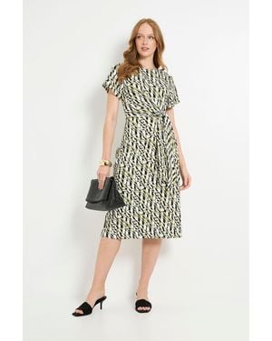 Wallis Geo Jersey Knot Side Column Midi Dress - Green
