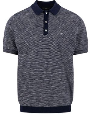 Fynch-Hatton Cotton Linen Striped Polo - Blue