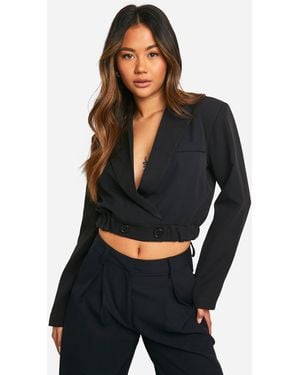 Boohoo Elasticated Waist Tailored Longline Bomber - Black