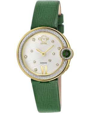Gv2 Perugia Diamond Watch, Ipyg Case, Dial, Genuine Saffiano Handmade Leather Strap - Green