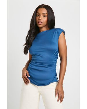 Boohoo Super Soft Cap Sleeve Ruched Side Cinched Top - Blue