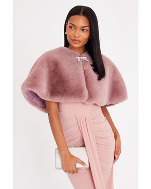 Quiz Bow Detail Faux Fur Wrap - Pink