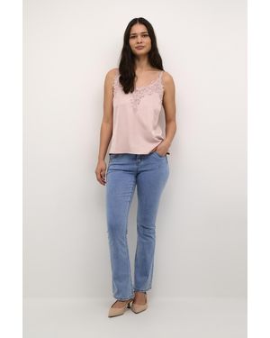 Cream Sleeveless Blouse A-Line - Blue