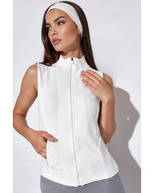 Hiccup Fitted Turtleneck Sleeveless Active Top - White