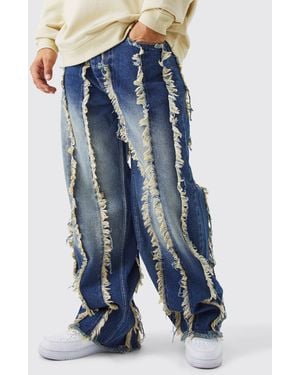 BoohooMAN Baggy Rigid Frayed Edge Jeans - Blue