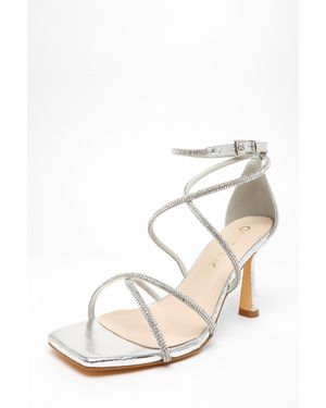 Quiz Wide Fit Diamante Cross Strap Heeled Sandals - White