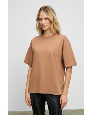 Grimelange Relaxed Crew Neck Slit T-Shirt - Blue